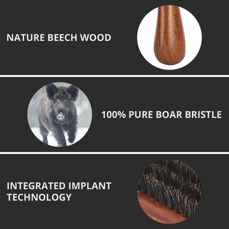 RAVEGO Hair Brush for Men- Slick Back Hair Brush - Boar Bristles Brush for Fine Thin Medium Hair, Nature Boar Hairbrush for Beard Styling