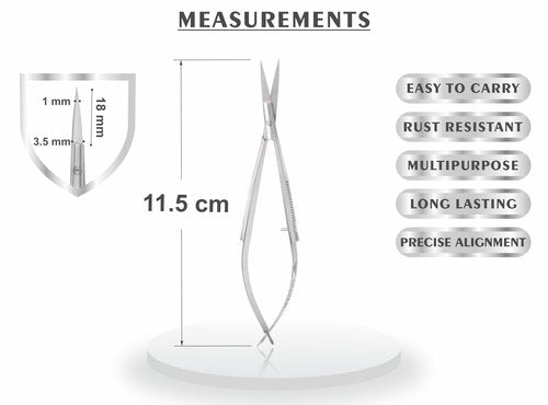 SILLVER Cuticle Nail Scissors Extra Fine Straight Eyebrow Scissors, Spring Action Embroidery Sewing Grooming Scissors for Beard, Eyelash, Mustache, Dry Skin, Manicure