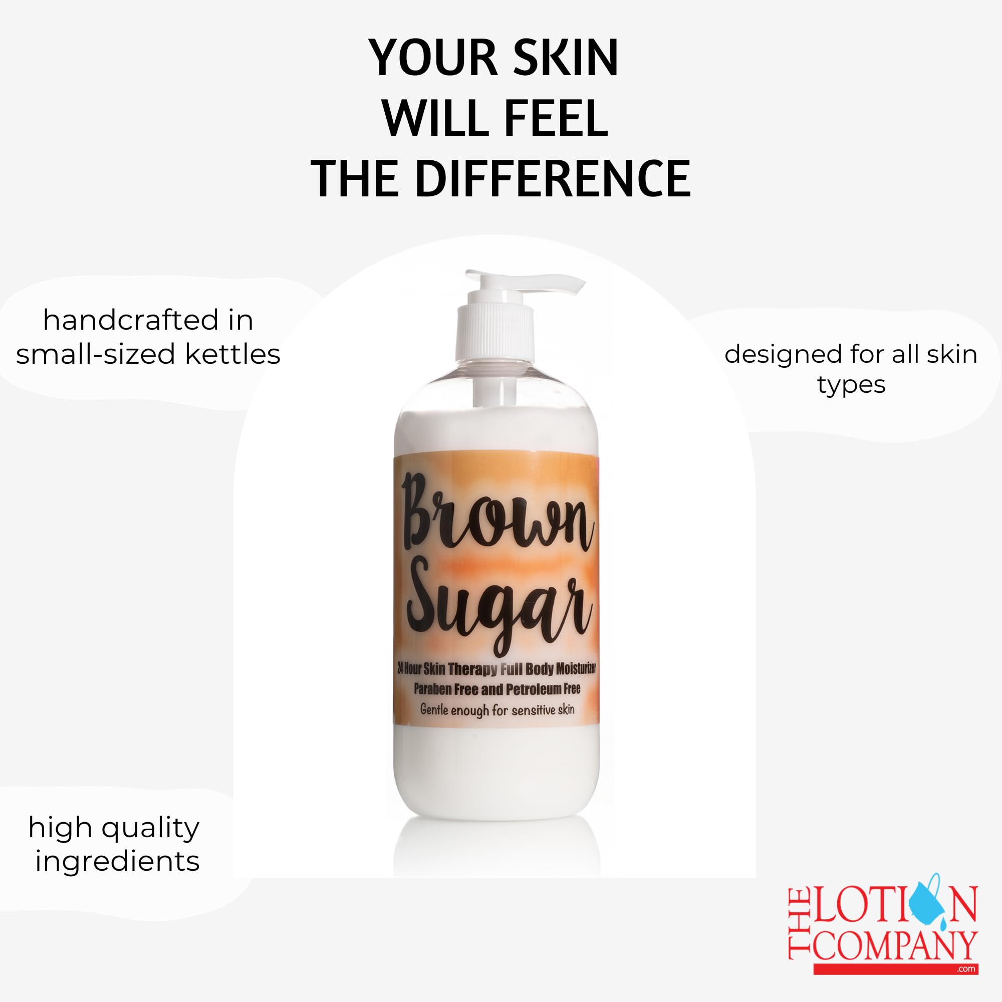 The Lotion Company 24 Hour Skin Therapy Lotion, Brown Sugar Gourmand Scent, Full Body Moisturizer with Aloe Vera, Paraben Free, Non-Greasy, Made in USA, 16 oz