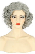 karlery Old Lady Short Bob Curly Grey Wig Natural Looking Daily Halloween Cosplay Party Wig