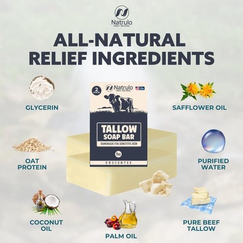 Beef Tallow Soap Bar – All Natural Grass Fed Tallow Soap Unscented – Moisturizing Face & Body Wash Great for Eczema, Dry, Itchy, Sensitive Skin – Handcrafted Bath Soap for Adults, Kids, Made in USA
