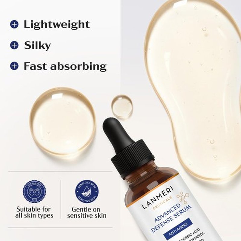 Lanmeri Ceuticals 15% Vitamin C + E + Ferulic Serum: Advanced Antioxidant Defense Formula with 1% Vitamin E & 0.5% Ferulic Acid – High-Stability Vitamin C Serum (1 fl oz)
