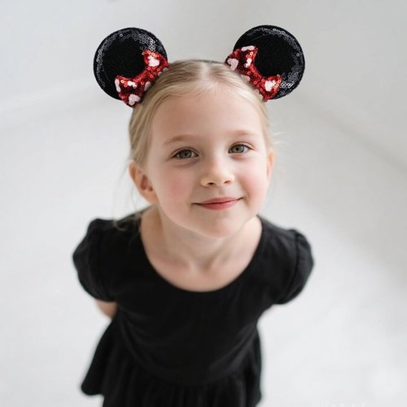 2 Pairs Sequin Mouse Ear Clips with Glittering Bow with Heart, Girls' Hair Barrettes Hair Accessories for Theme Birthday Party Festival Decoration (heart bow)