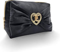 Juicy Couture Black Makeup Bag - Stylish Cosmetics Organizer with Satin Bow & Rhinestone Heart