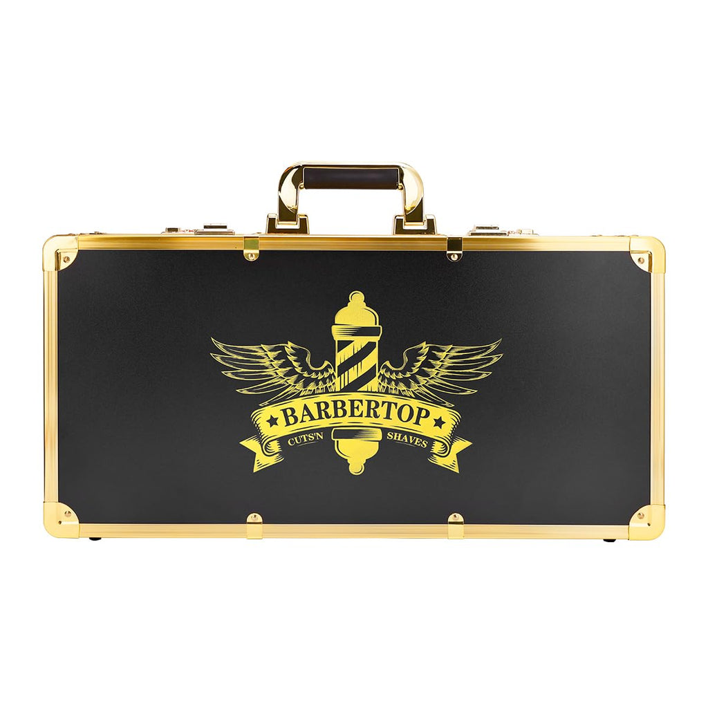 Professional Barber Supplies Case, Barber Cases for Clippers and Supplies, Hairdressing Tools Storage Case with Handle and Secure Numlock, Barber Travel (Golden)
