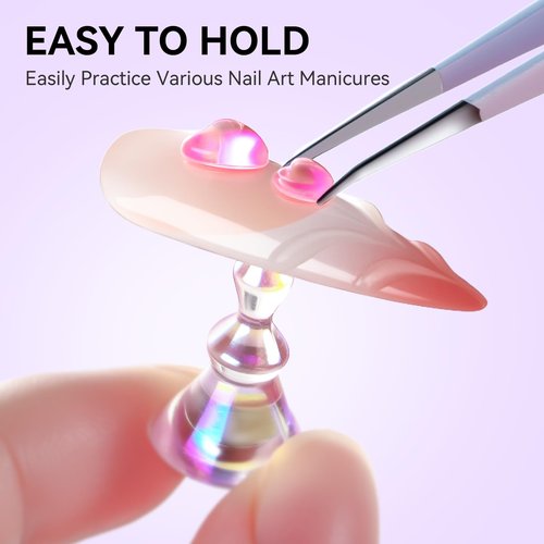 Makartt Nail Stand: Nail Holder for Painting Nails DIY, Magnetic Press on Stand Pink and Purple for Art Display Practice, Purple Glitter Flower Fake Holder for Home Salon with Reusable Adhesive Putty
