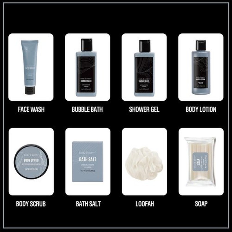 Body & Earth Gift Baskets for Men 8pcs Mens Grooming Sets with Leather Scent Gift Sets for Christmas Gifts for Men
