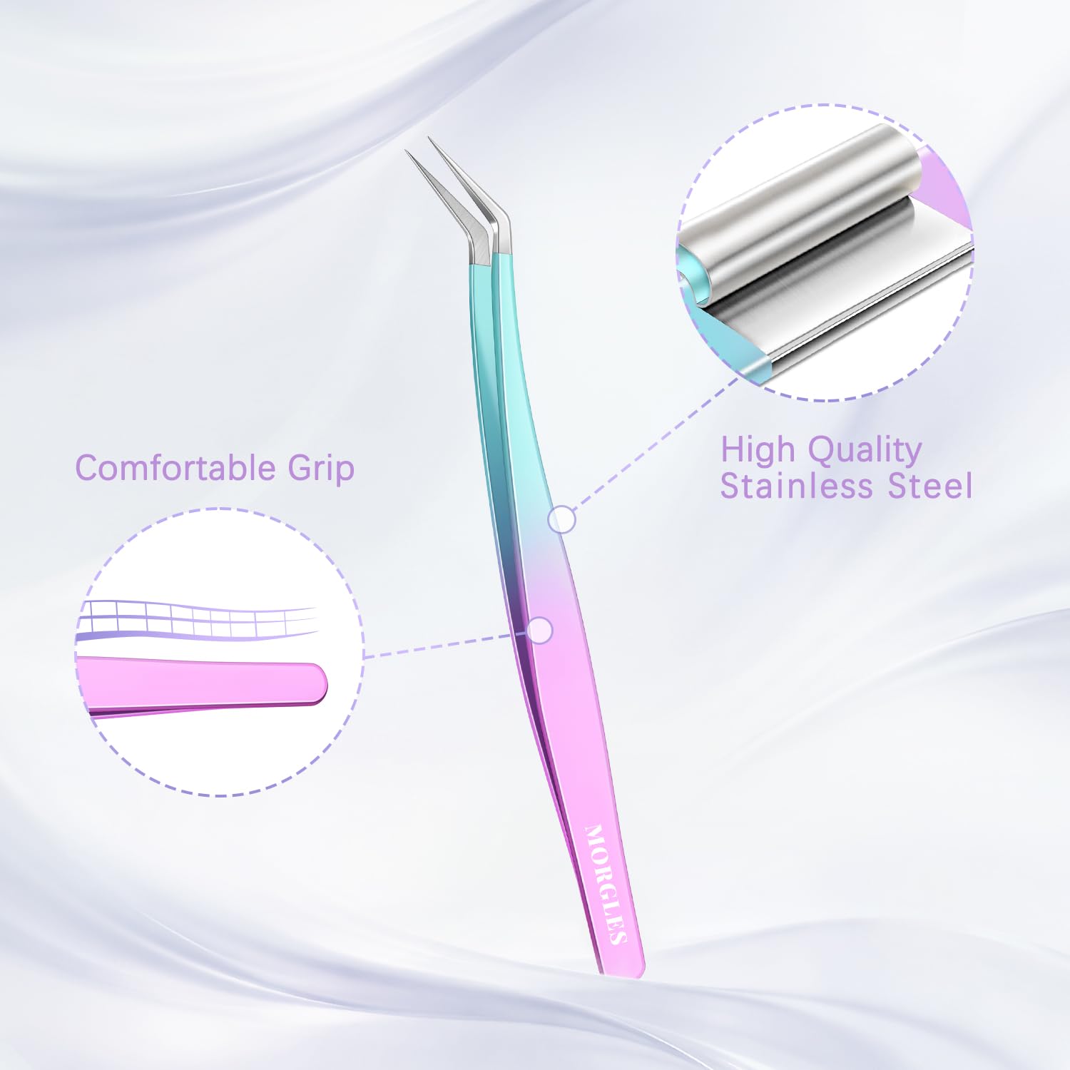 MORGLES 5 PCS Lash Tweezers Set for Eyelash Clusters