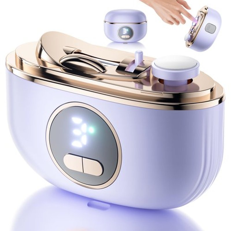 Electric Nail Clipper, 2 in1 Smart Toenail Clippers with Polishing for Fingers and Toes, Rechargeable Fingernail Trimmer with 3 Adjustable Speeds for Senior Adults Men Caregivers(Lightpurple)