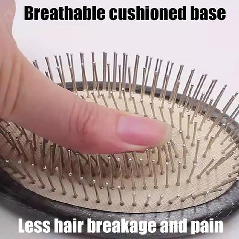 Skiennix Wooden Paddle Hair Brush - Anti-Frizz Metal Detangling Comb for All Hair Types | Scalp Massage, Wet/Dry Use