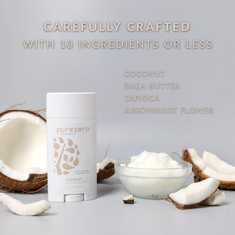 Purezero Deodorant - Coconut Scent | Aluminum & Paraben Free | 24-Hour Odor Protection with Shea Butter & Coconut Oil (1 Pack)