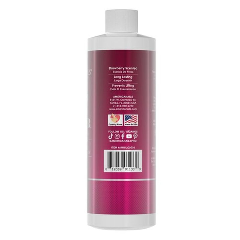 Americanails Nail Monomer Liquid - Maximum Adhesion Acrylic Liquid Monomer for Perfect Nail Enhancement - Liquid Acrylic Nail Monomer for Acrylic Powder - Strawberry Scented Liquid Monomer 8oz