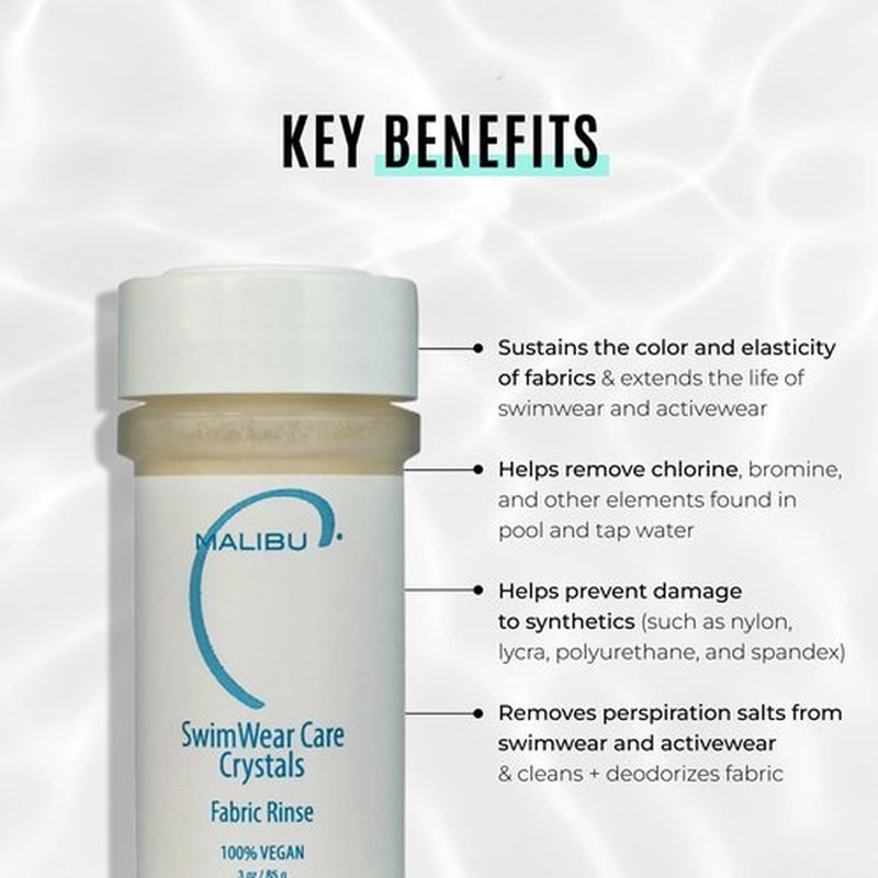 Malibu C Swimwear Care Crystals - Chlorine Removal & Activewear Protection - Color-Safe Laundry Rinse (3 Ounce)