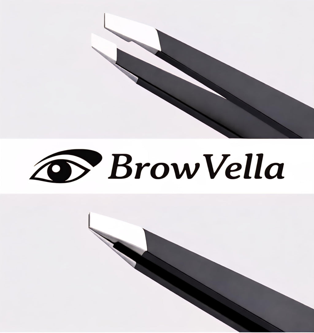 BrowVella Precision Slant Tip Tweezers for Eyebrows - Black