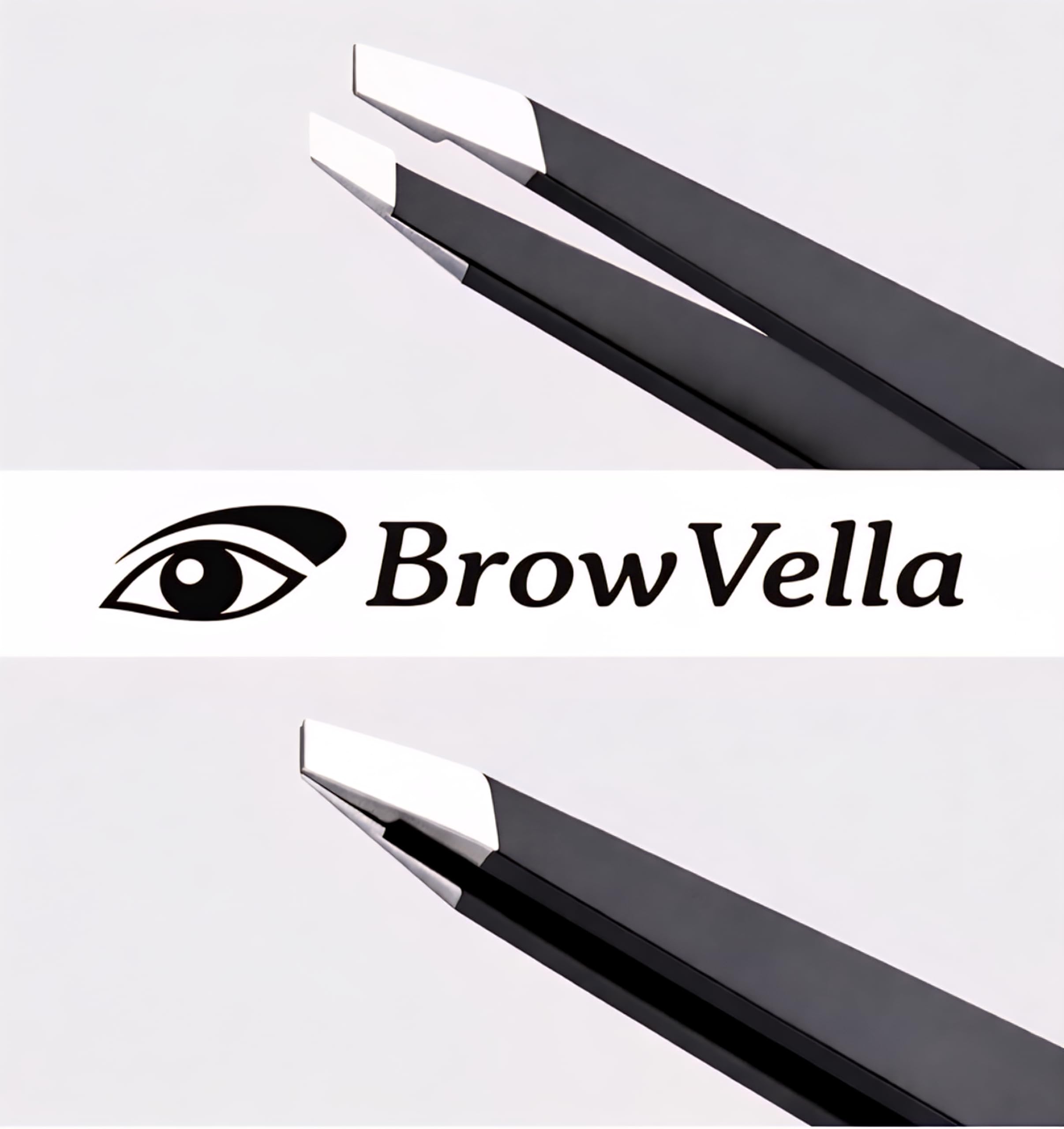 BrowVella Precision Slant Tip Tweezers for Eyebrows - Black