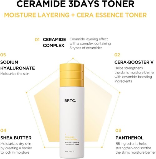 BRTC Ceramide Toner - Moisture Solution for Dry & Dull Skin | Essence Layering | 150ml (5.70 fl. oz)
