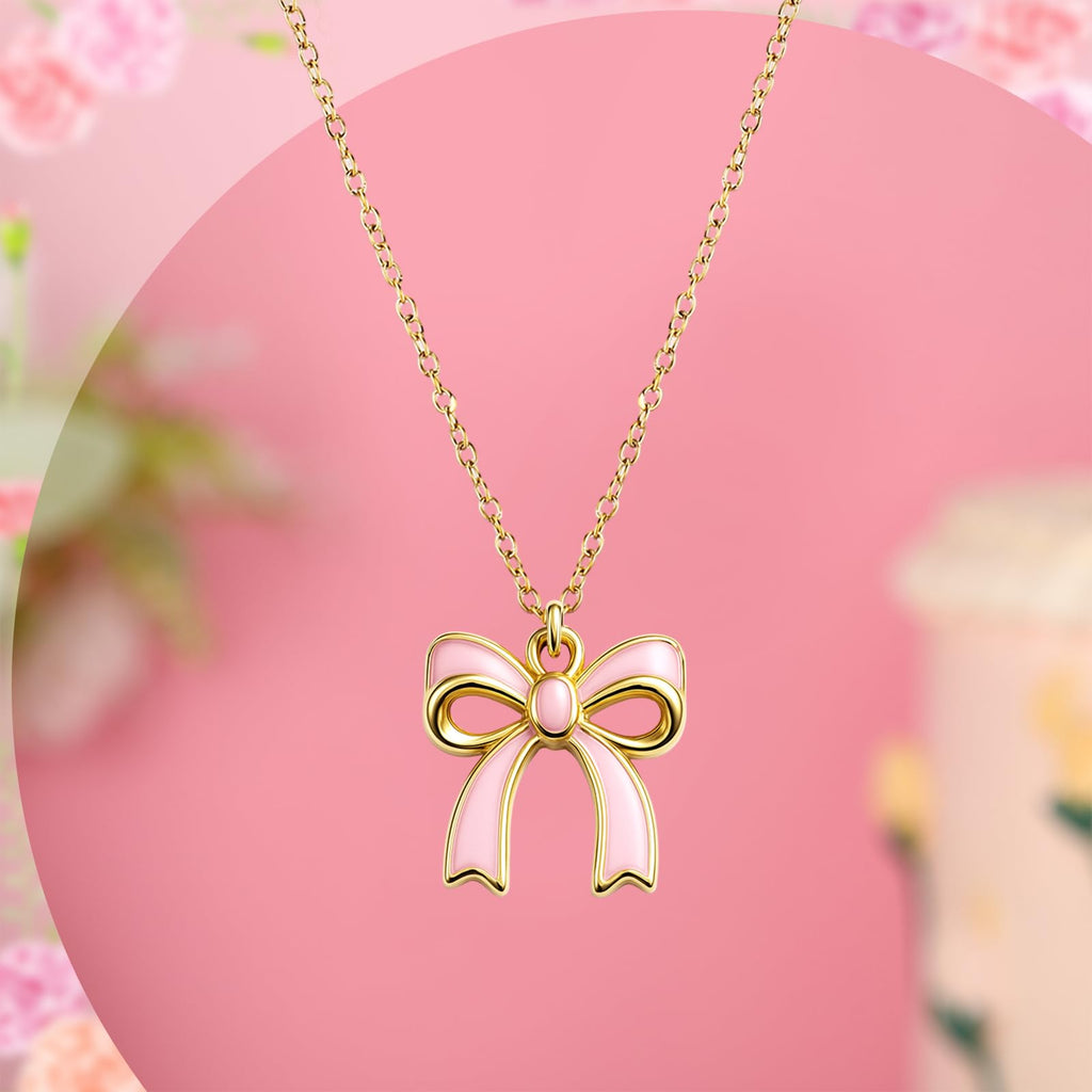 Tondiamo 12 Set Coquette Pink Bow Party Favors Bow Necklace for Women Coquette Bowknot Jewelry Bulk Ribbon Pendant Necklace Gift for Birthday Baby Shower