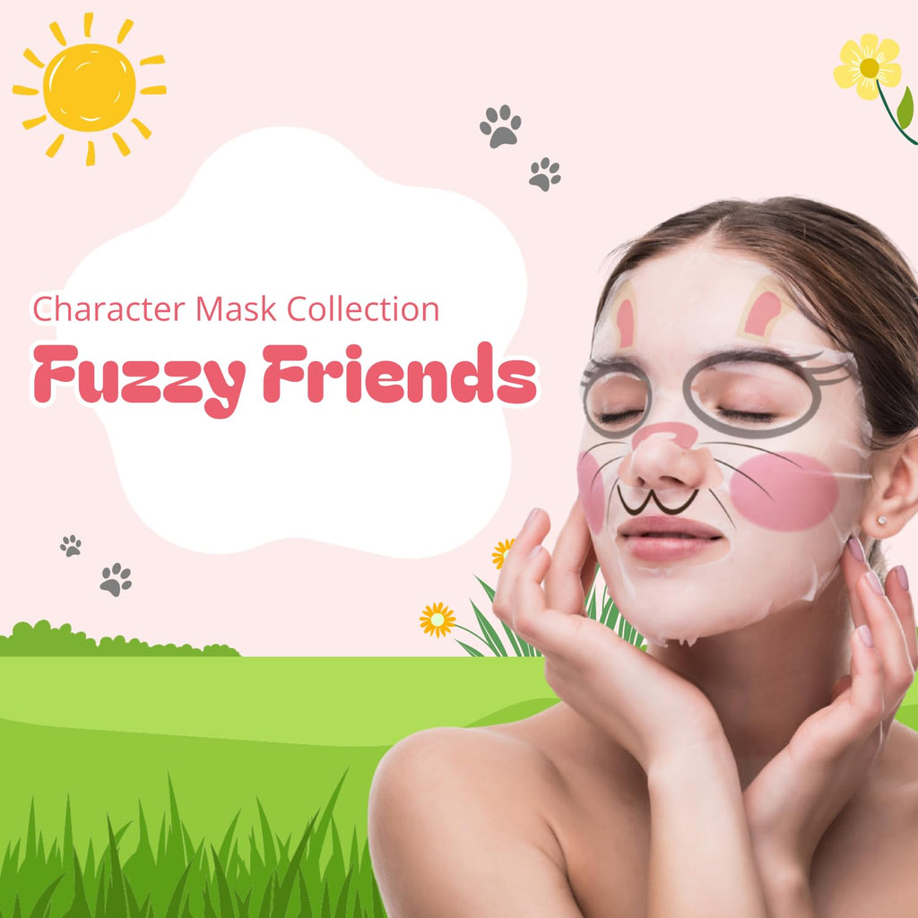 Epielle Character Face Mask Rabbit 6 Pack, Fun & Effective Korean Skin Care, Spa Party Favors, Birthday Gifts for Women, Self Care Gifts