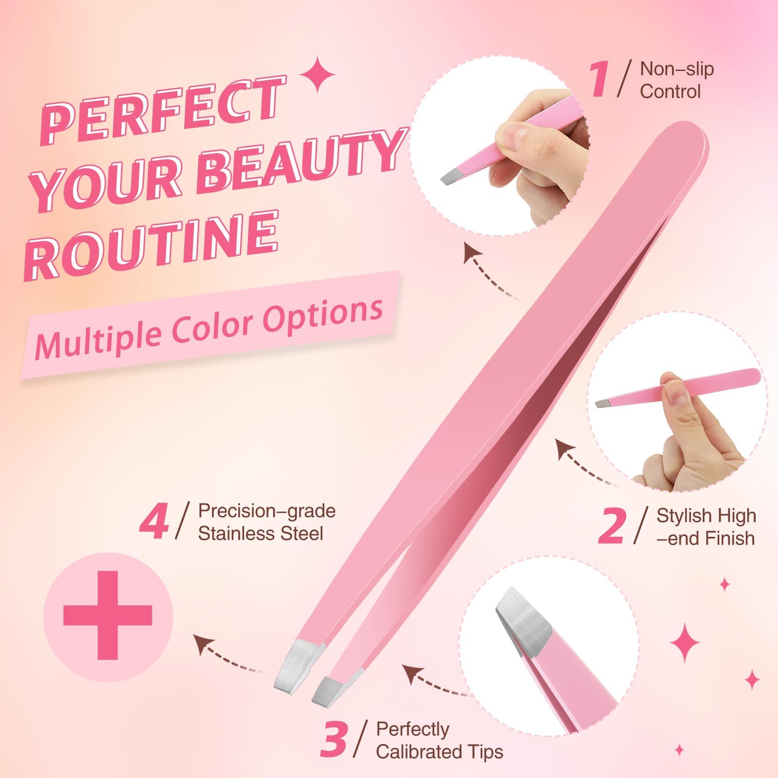 Mudder 12 Pcs Eyebrow Tweezers Set for Facial Hair Stainless Steel Slanted Tip Tweezers in Bulk for Men and Women(Pink)