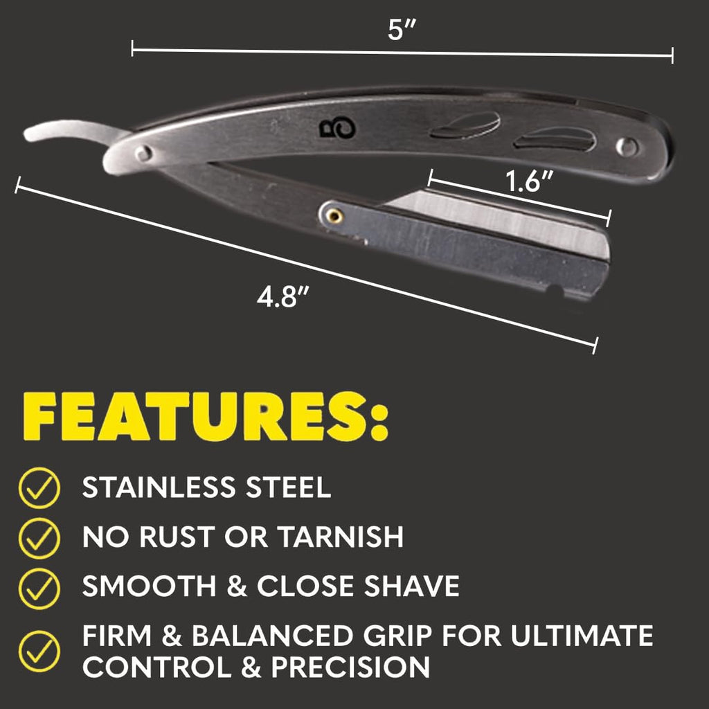 The Beard Club Straight Razor for Men - Navajas Para Barbero - Barber Straight Edge Razor Kit - Single Derby Blade Cutthroat With 5 Replaceable Stainless Steel Blades