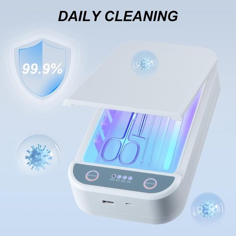 Soiiw Nail Tool Sterilizer Box Portable with Blue Light,USB Sterilizer Cleaning Box for Nail Salon, Tweezers, Jewelry, Phone, Manicure Tools