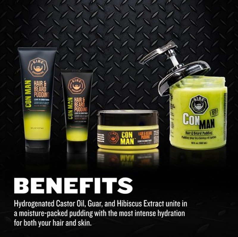 GIBS Con Man Hair & Beard Pudding - Leave-In Conditioner & Curl Definer - 3.25 oz Travel Size