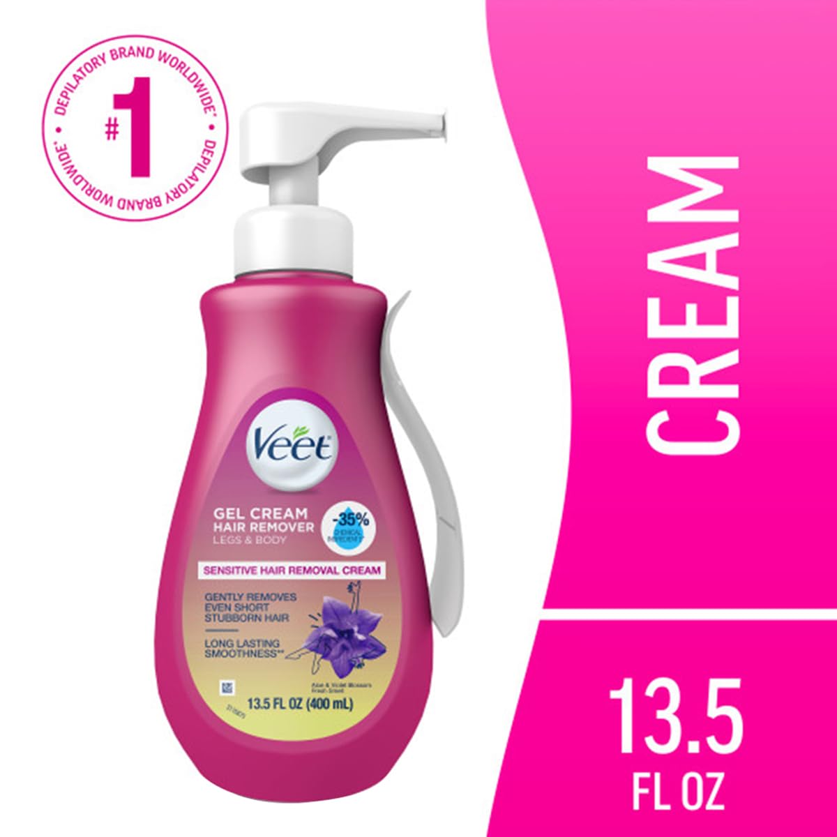 VEET 5 Min Sensitive Skin Hair Removal Cream For Women, Bikini Hair Removal Gel, Dermatologically Tested Depilatory Cream For Legs, Arms, Bikini Line, 13.5 FL OZ Pump Bottle with Tool, Pack of 2