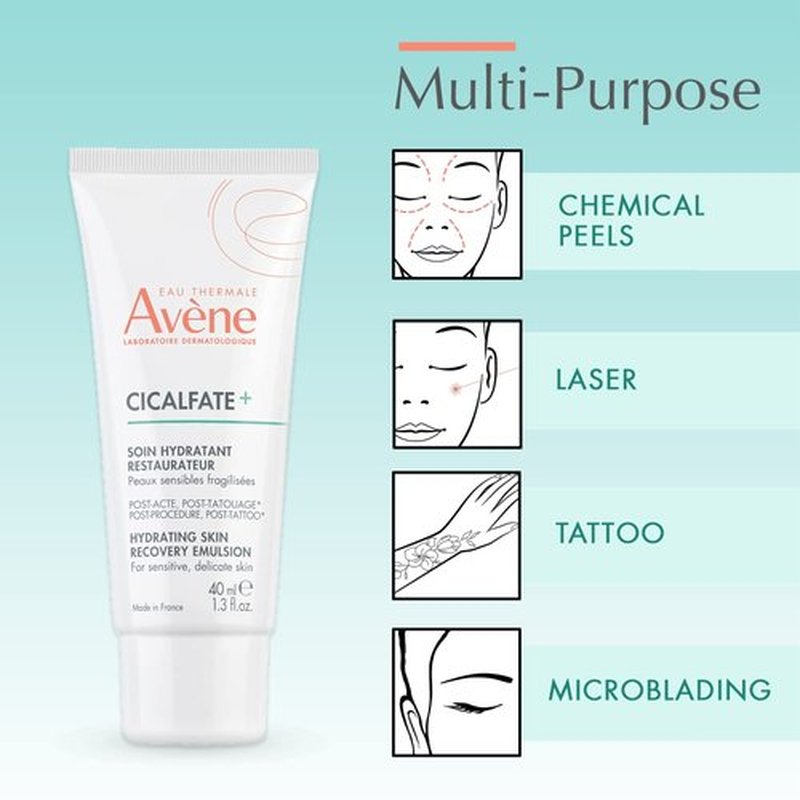 Avène Cicalfate+ Hydrating Skin Recovery Emulsion - 24HR Barrier Restoration for Post-Procedure & Tattoo, 1.3 Fl Oz