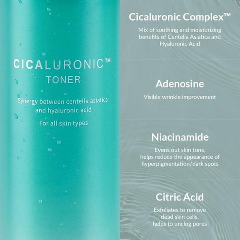 MIZON Cicaluronic Toner Centella Asiatica Hyaluronic Acid 90% Natural Ingredients Niacinamide Adenosine Long Lasting Hydration Korean Skincare (150ml/5.07fl oz)