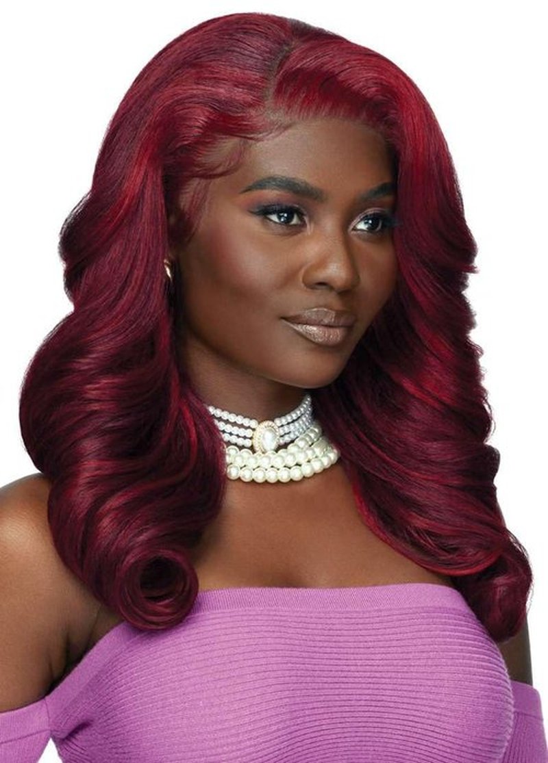 Outre Lace Front Wig - Perfect Hair Line 13X4 - Swoop Series - Swoop 2 (BURGUNDY FLAME)