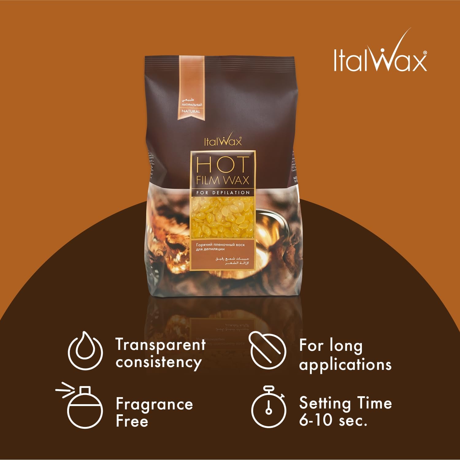 Italwax Classic Line Natural Hard Wax Beads 1.1 lb (500 g) – Transparent Medium Setting Stripless Wax for Normal Skin & Large Areas – Made in Italy