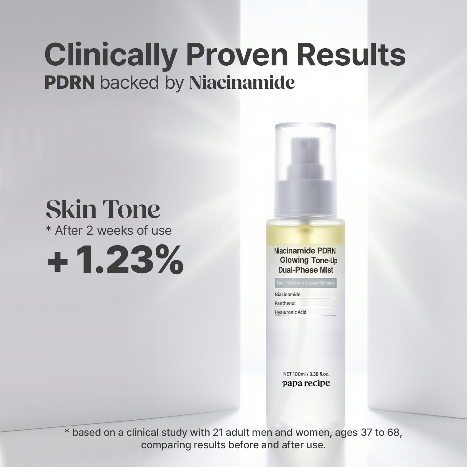 Papa Recipe Niacinamide PDRN Glowing Tone-Up Dual-Phase Mist(3.38fl oz/100ml) - Evening Out Skin Tone & Radiance, Instant Glow, Deep Hydrating Serum Spray, Lightweight & Non-Sticky