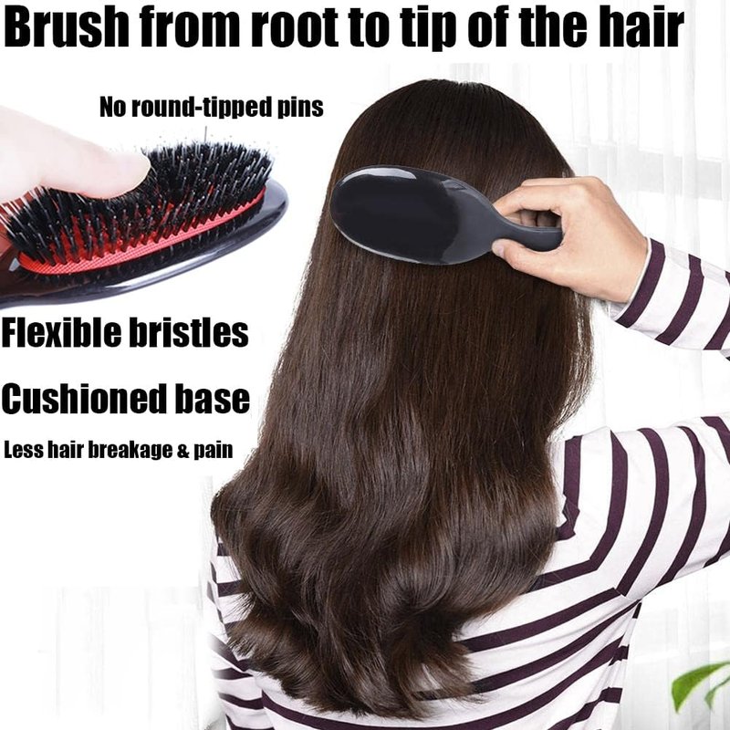 ﻿Boar Bristle Paddle Detangling Hair Brush Comb Set for Curly Fine Wavy Natural Tangled Hair, Anti-frizz Styling Hairbrush for Women Men, Boar Nylon Mixed Bristle Cushioned Brush