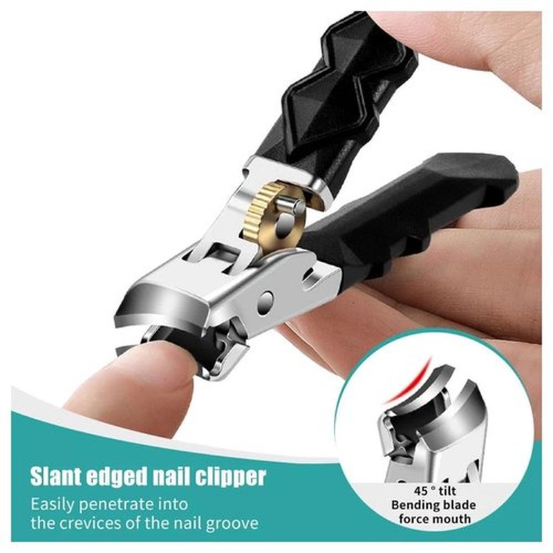 Goredny Orthoclip Nail Clippers,Black Anti Slip Grip Gear Lock Nail Clipper, Toenail Clippers for Thick Toenails, Double Configuration of Oblique and Flat Mouth, Splash-Proof (Oblique+Flat)
