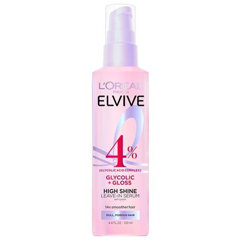 L'Oreal Paris Elvive Glycolic + Gloss Leave-In Hair Serum - Smooths Dull Hair, 4.4 Fl Oz