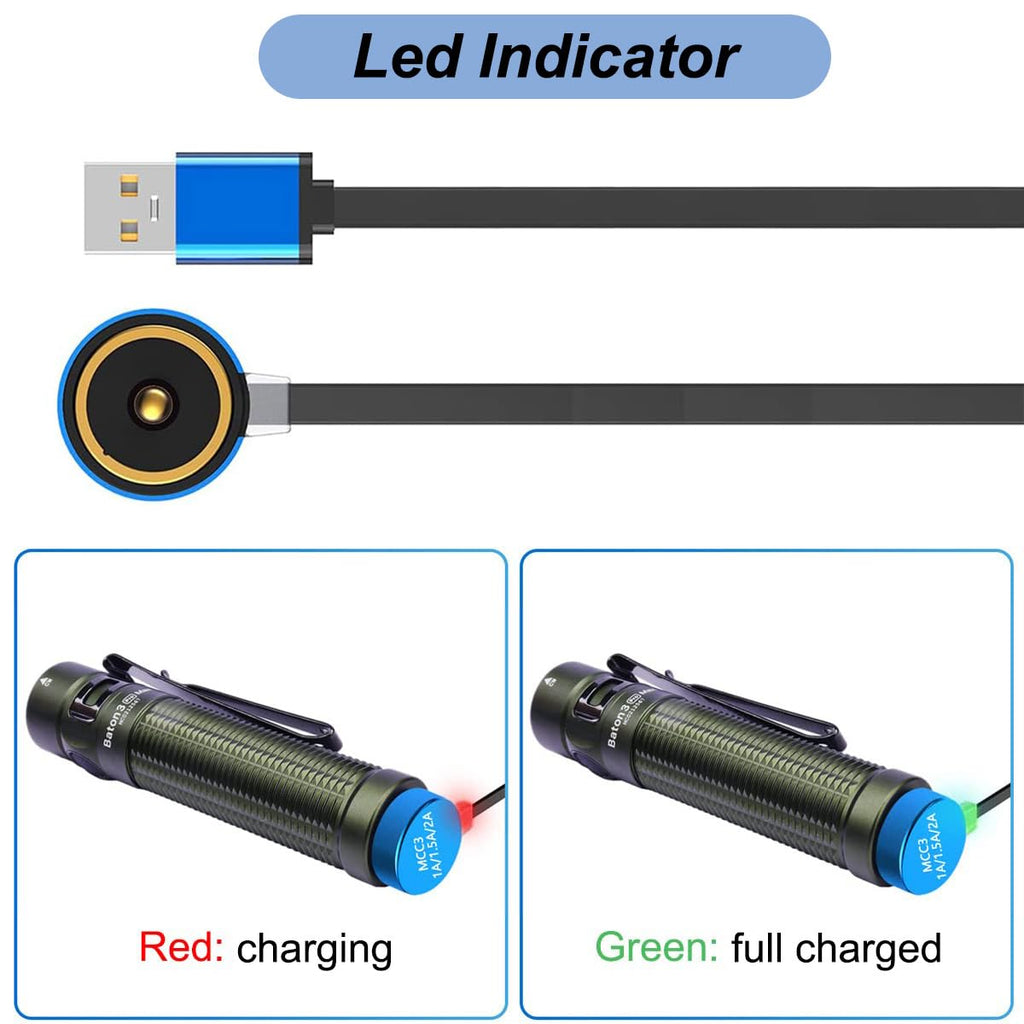 Charger for Olight ArkPro, Arkfeld Ultra, Baldr Pro R, Warrior X, Seeker 2, Obulb, Perun Mini, Valkyrie PL-Pro, Baton3 S2R II - Replacement USB Charging Cable for Flashlights (3.3ft/1m)