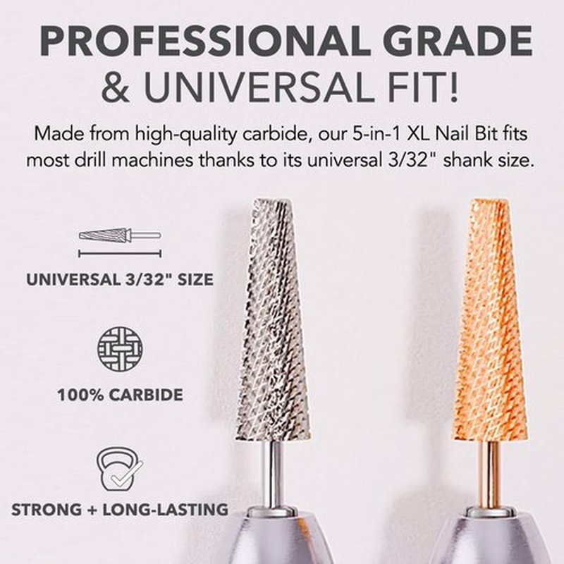Kiara Sky XL 5-in-1 Course Nail Drill Bit | 3/32"" Carbide Extra Long Multi-use Bit | 2-way Rotate Left and Right Handed - Non Coated