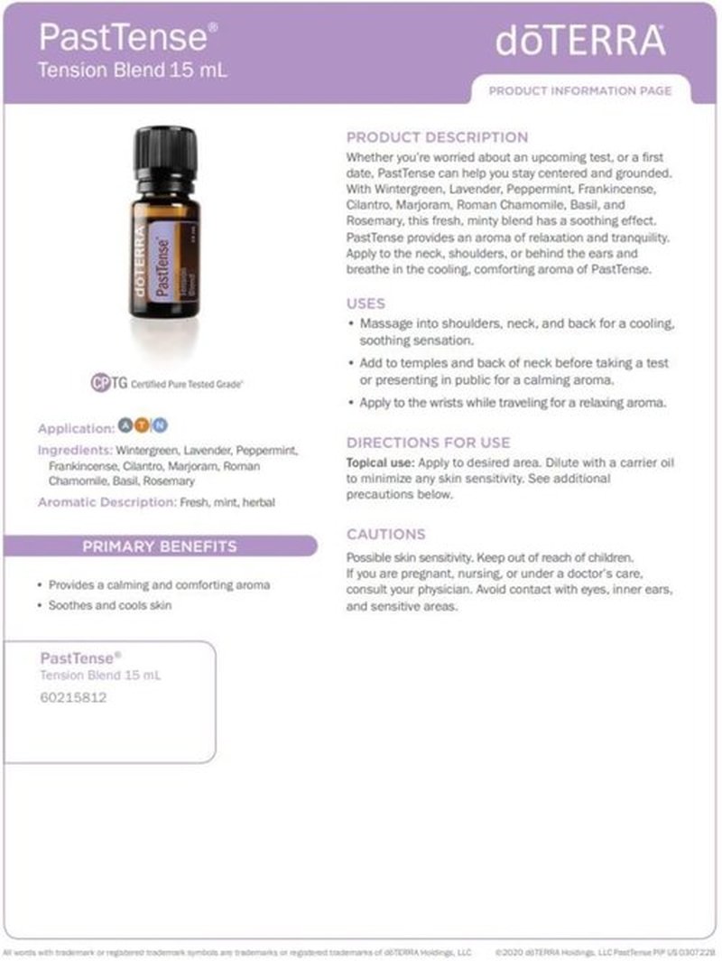 doTERRA PastTense Oil - Soothing Tension Relief Blend - 15mL Essential Oil