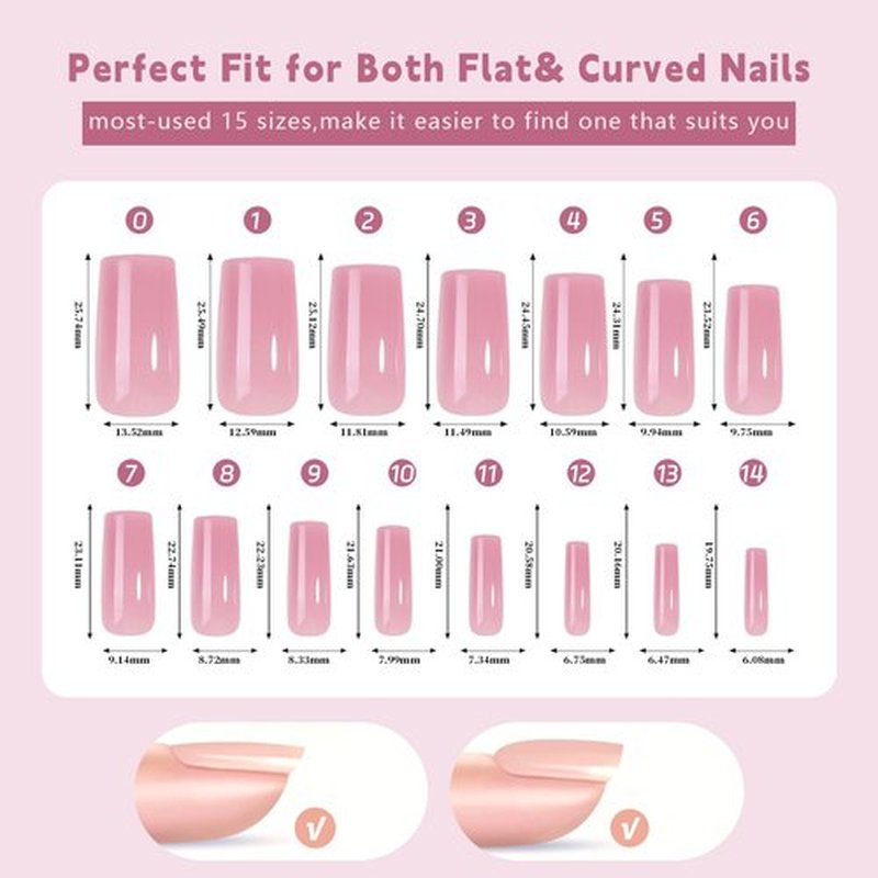 150Pcs Skin Tones Nude Press on Nails Long Square Fake Nails In15 Sizes 3 IN 1 Soft Gel Nail Tips Glossy Reusable Acrylic Nails No Need to File False Nails for Women Girls Manicure