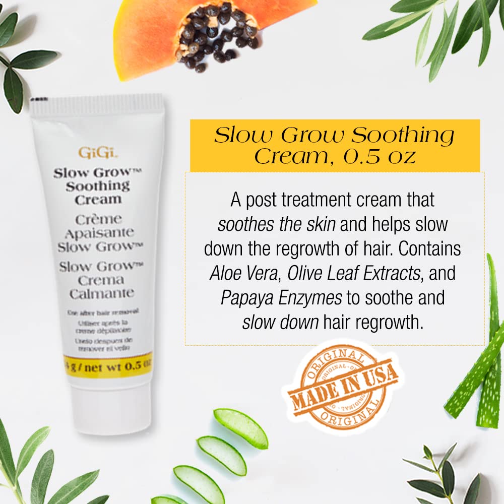 Gigi Hair Removal Cream, for the Face - 1 Oz, and Slow Grow Soothing Cream - 0.5 Oz, Hair Removal Kit for Sensitive Skin, 1-Pack