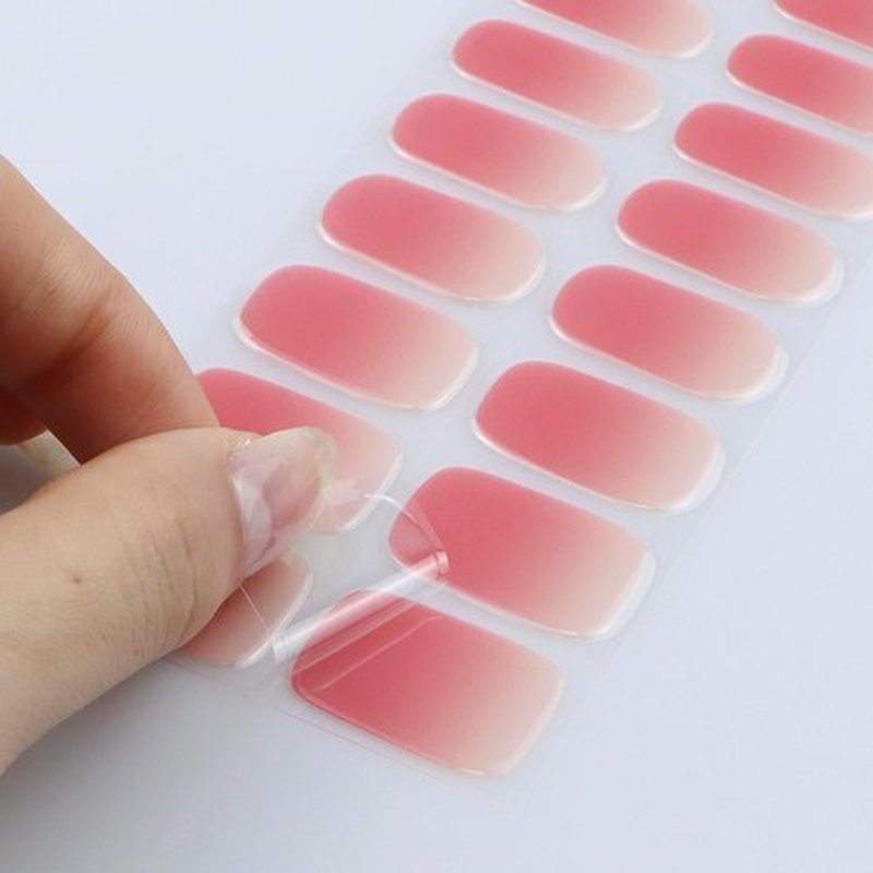 JMEOWIO Gel Nail Stickers Pink Apricot Gradient Semi Cured Gel Nail Strips Wraps UV/LED Nails Art Design Decoration Accessories