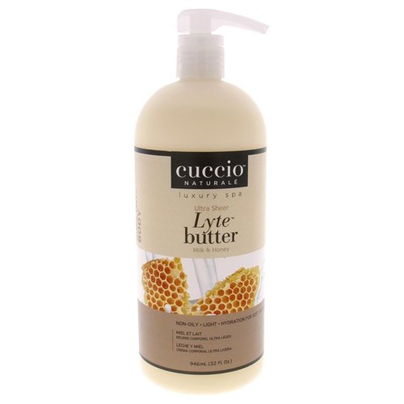 Cuccio Naturale Lyte Ultra-Sheer Body Butter - Deep Hydration & Repair for Dry Skin - Milk & Honey - 32 Oz