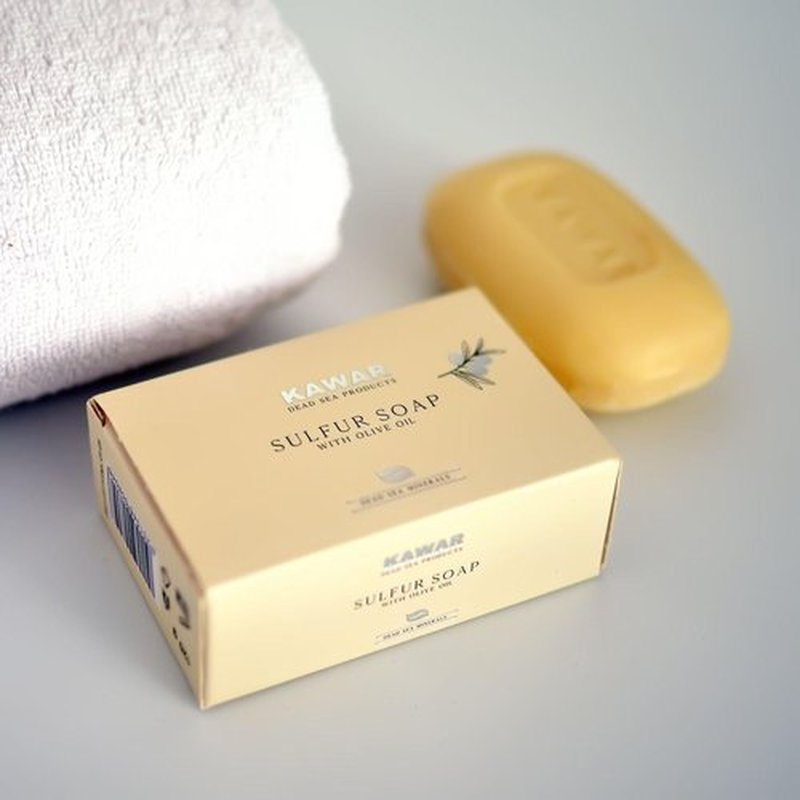 KAWAR Dead Sea Sulfur Soap with Olive Oil, Relief Skin Conditions Such as Acne, Psoriasis, Eczema & Blackheads, for Oily to Normal Skin, Vegan Soap Bar for Men & Women, 4.2 oz (Pack of 2)
