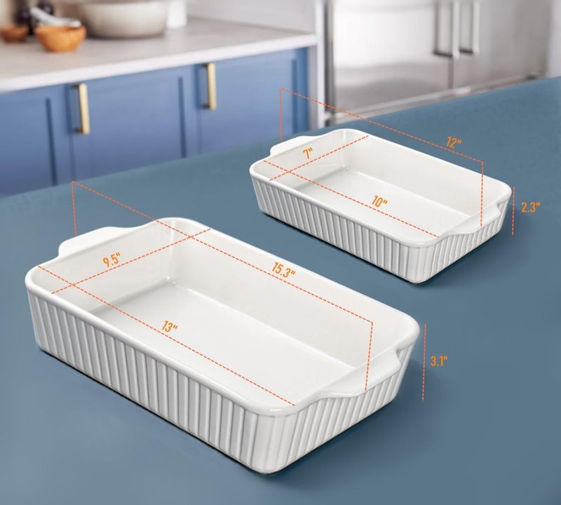 Ceramic Baking Dish Set - 2-Piece Rectangular Casserole Pans | 4.4QT & 1.8QT, Oven Safe, White