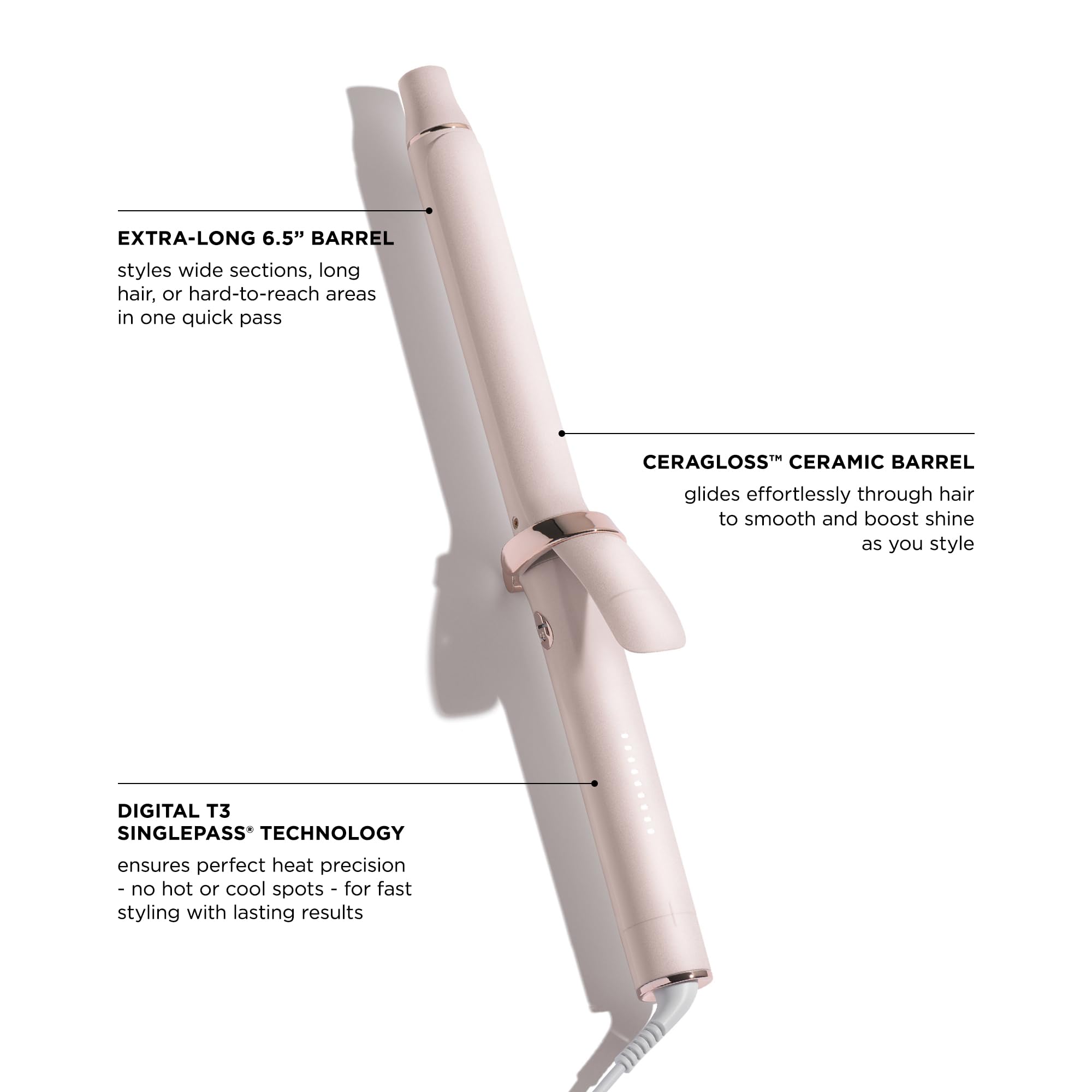 T3 SinglePass Curl X Extra-Long Barrel 1", 1.25", 1.5" Curling Iron with 9 Heat Settings and Ceramic Barrel for Fast Styling and Lasting Results on All Hair Types