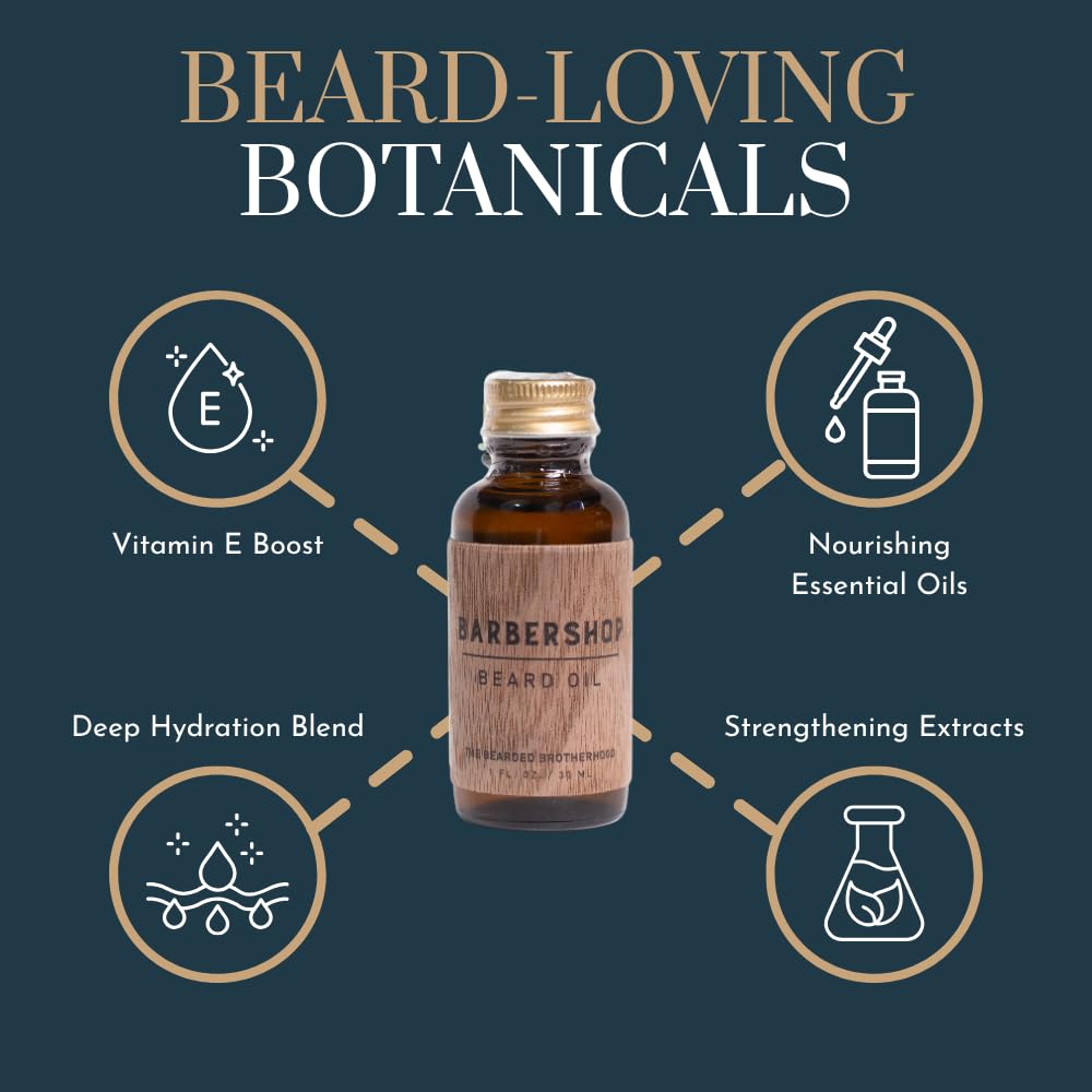 The Bearded Brotherhood Barbershop Beard Oil- TBB – Daily Beard Conditioner & Softener – Classic Men’s Grooming Oil with Warm Barbershop Scent, 1 oz