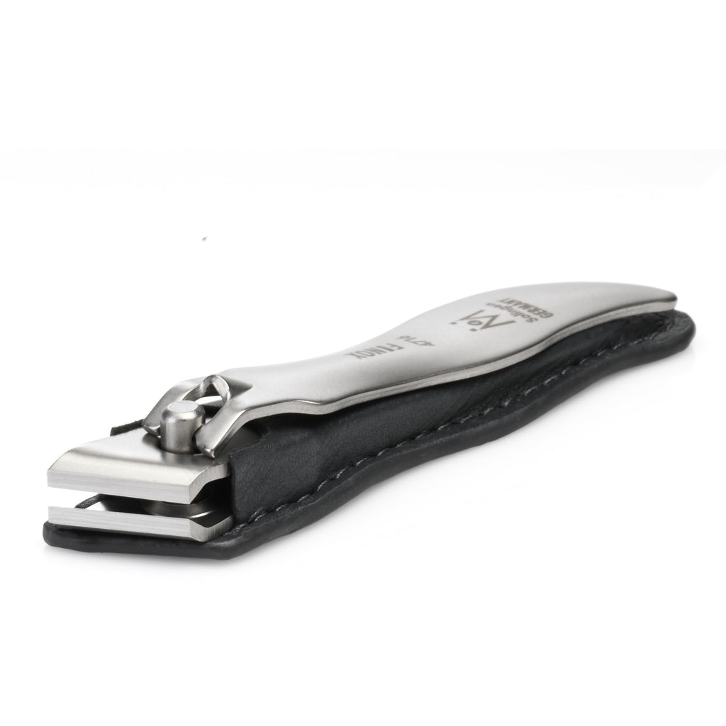 GERmanikure Economy Nail Clipper in Leather Case, Ethically Made in Solingen Germany, Angled Edge for Fingernails & Ingrown Toenails Black Large Straight