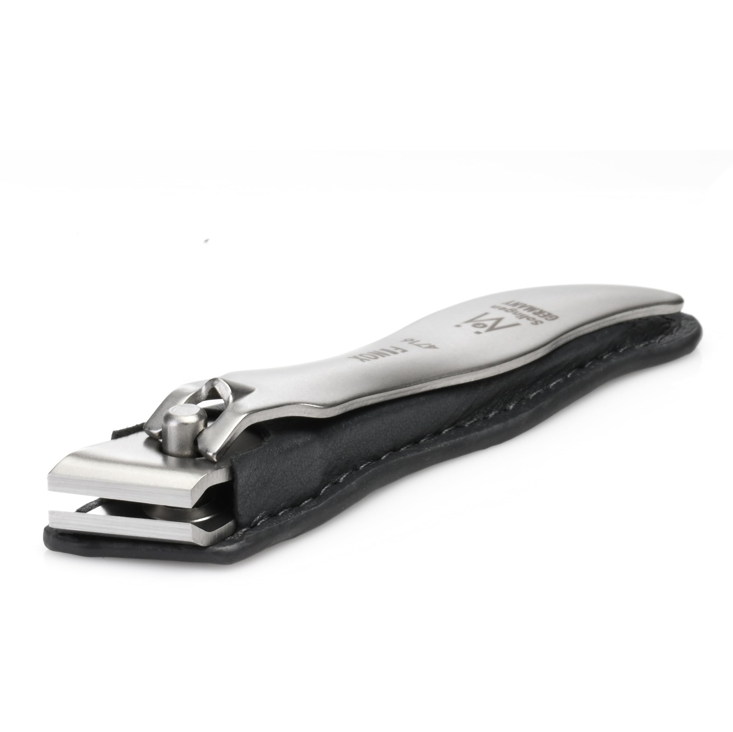 GERmanikure Economy Nail Clipper in Leather Case, Ethically Made in Solingen Germany, Angled Edge for Fingernails & Ingrown Toenails Black Large Straight