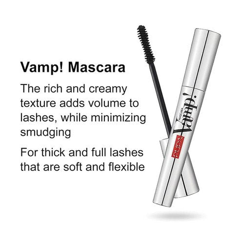 PUPA Milano Vamp! Volumizing & Lengthening Mascara - Long-Lasting, Smudge-Proof Formula - 100 Black, 0.183 oz