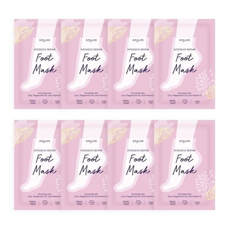 SpaLife Intensive Repair Soothing Foot Masks Enriched with Cica, Peppermint Oil, and Vitamin E (8 PACK)